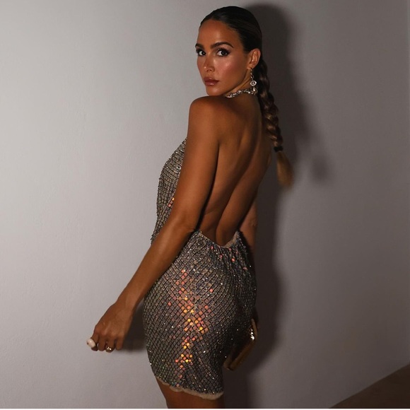 ZARA LIMITED EDITION BEADED SEQUIN HALTER DRESS - Picture 2 of 5